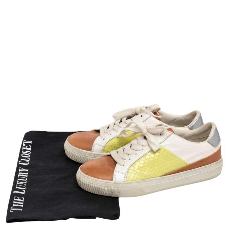 Pre Owned Tod's Multicolor Python And Leather Lace Up Sneakers Size 35.5
