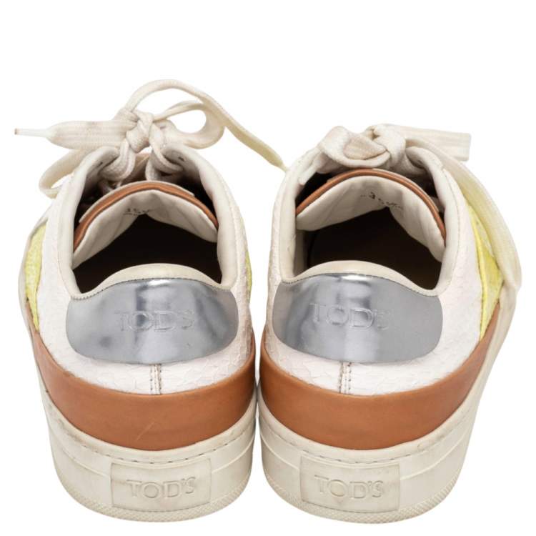Pre Owned Tod's Multicolor Python And Leather Lace Up Sneakers Size 35.5