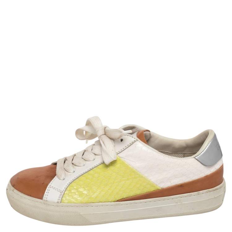 Pre Owned Tod's Multicolor Python And Leather Lace Up Sneakers Size 35.5