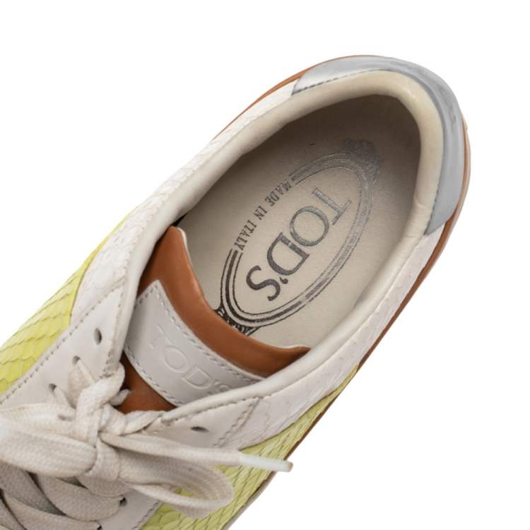 Pre Owned Tod's Multicolor Python And Leather Lace Up Sneakers Size 35.5