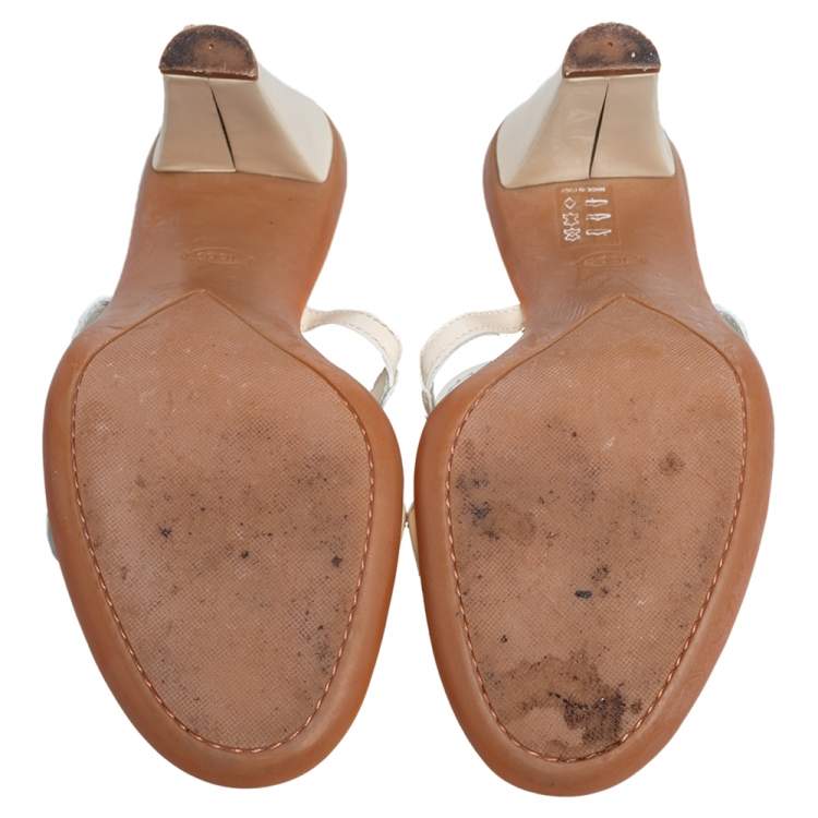Pre Owned Tod's Cream Patent Leather Open  Toe Slide Sandals Size 36.5