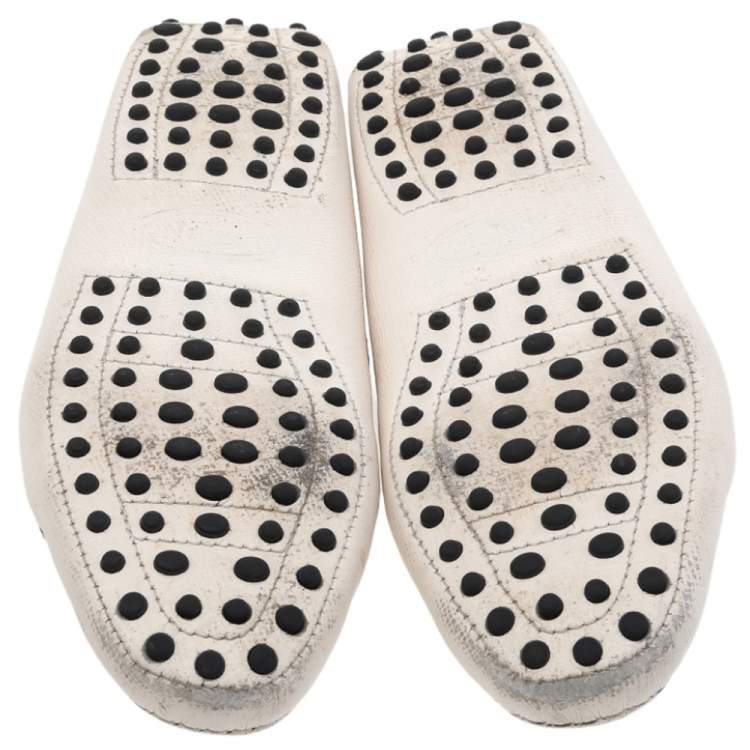 Pre Owned Tod's White Leather Gommino Driving Slip On Loafers Size 37