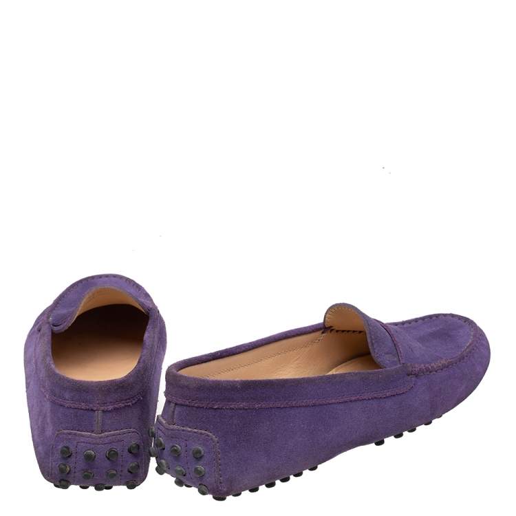 Pre Owned Tod's Purple Suede Penny Slip On Loafers Size 35.5