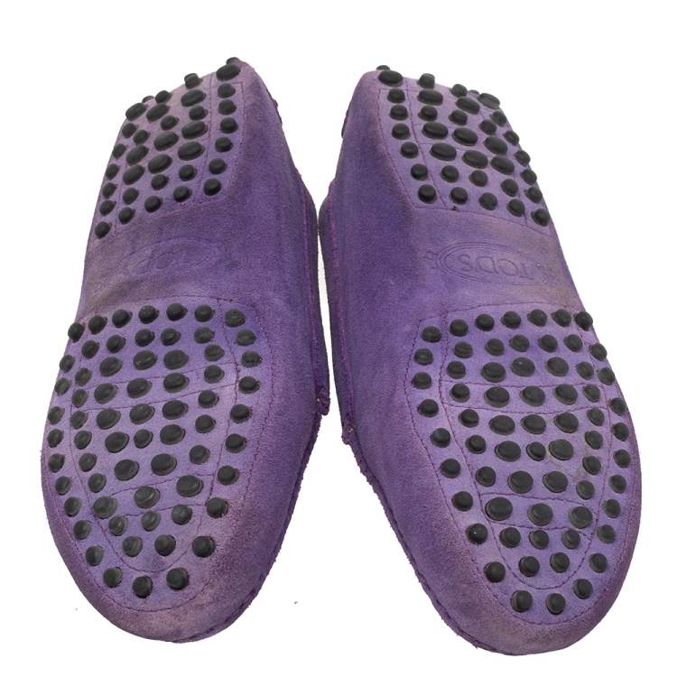 Pre Owned Tod's Purple Suede Penny Slip On Loafers Size 35.5