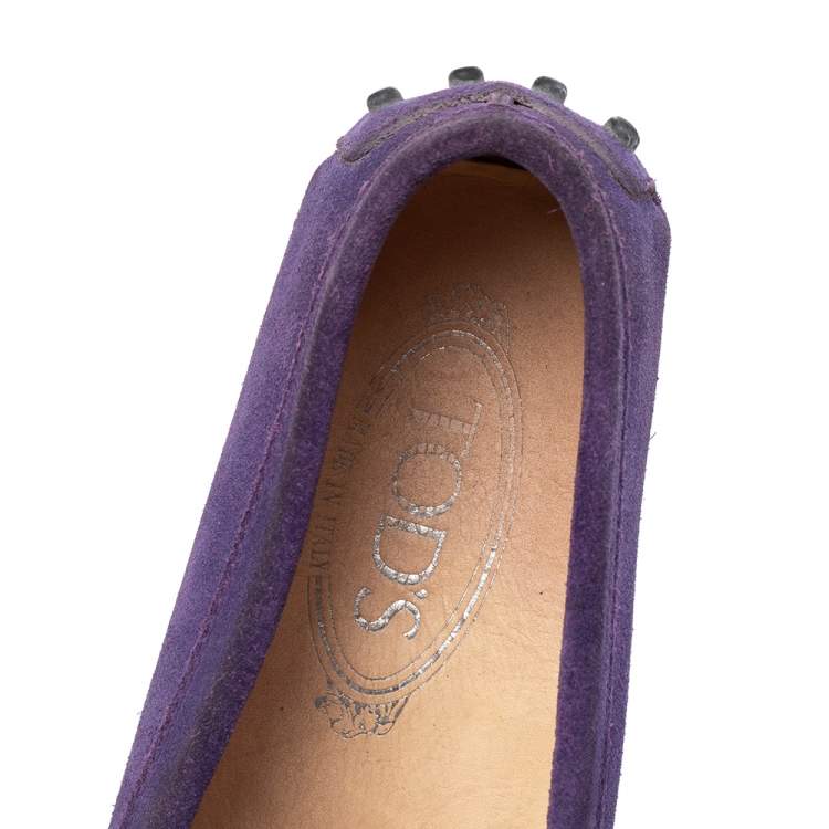Pre Owned Tod's Purple Suede Penny Slip On Loafers Size 35.5