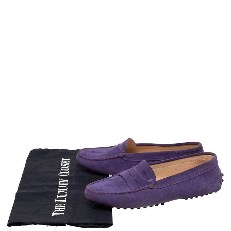 Pre Owned Tod's Purple Suede Penny Slip On Loafers Size 35.5