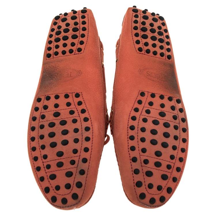 Pre Owned Tod's Orange Suede Bow Slip On Loafers Size 40