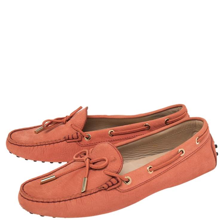 Pre Owned Tod's Orange Suede Bow Slip On Loafers Size 40