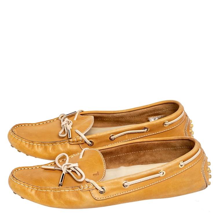 Pre Owned Tod's Brown Leather Bow Slip On Loafers Size 40.5 