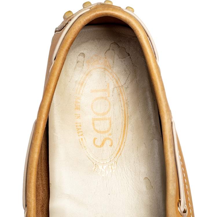 Pre Owned Tod's Brown Leather Bow Slip On Loafers Size 40.5 