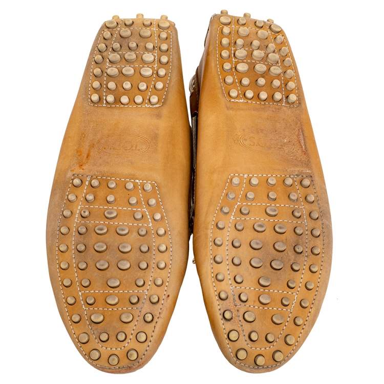 Pre Owned Tod's Brown Leather Bow Slip On Loafers Size 40.5 