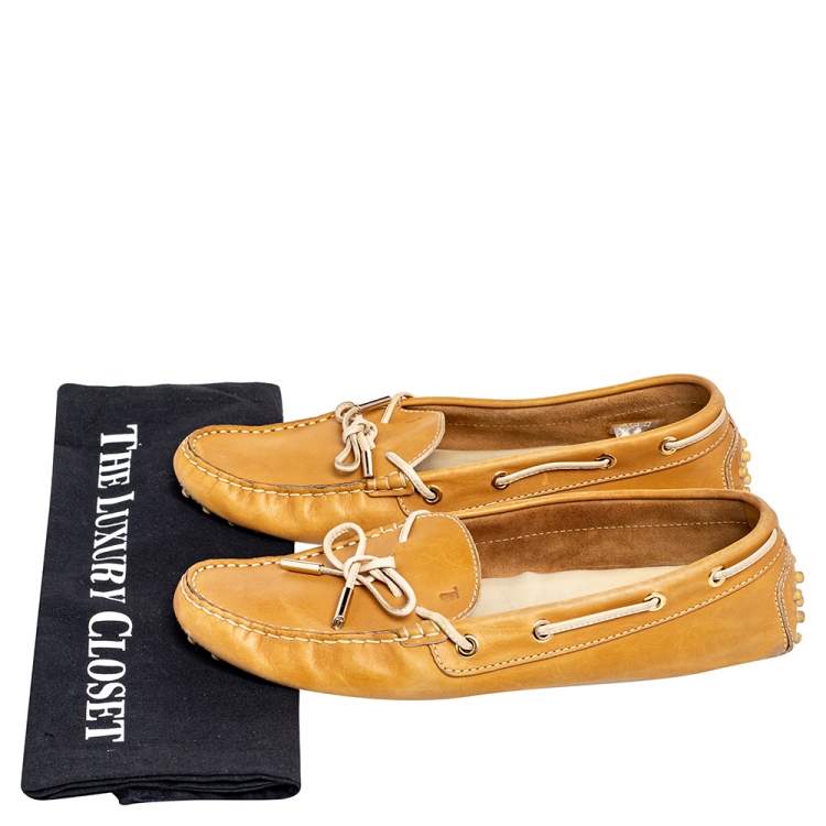 Pre Owned Tod's Brown Leather Bow Slip On Loafers Size 40.5 