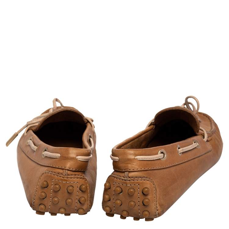 Pre Owned Tod's Brown Leather Bow Slip On Loafers Size 36.5
