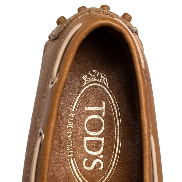 Pre Owned Tod's Brown Leather Bow Slip On Loafers Size 36.5