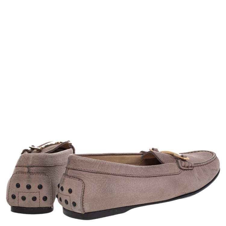 Pre Owned Tod's Beige Leather Buckle Slip On Loafers Size 38.5