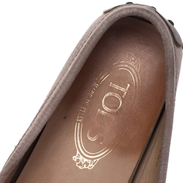 Pre Owned Tod's Beige Leather Buckle Slip On Loafers Size 38.5