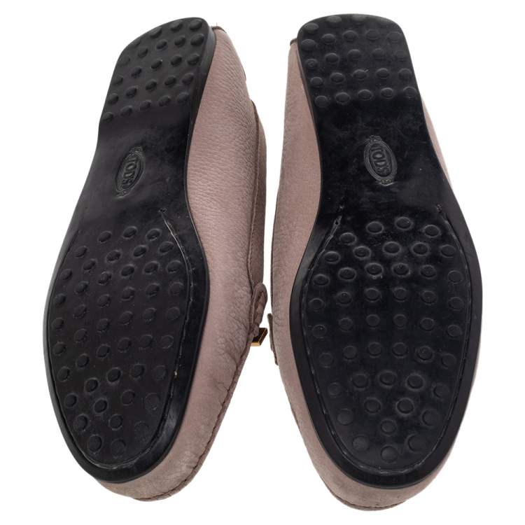 Pre Owned Tod's Beige Leather Buckle Slip On Loafers Size 38.5