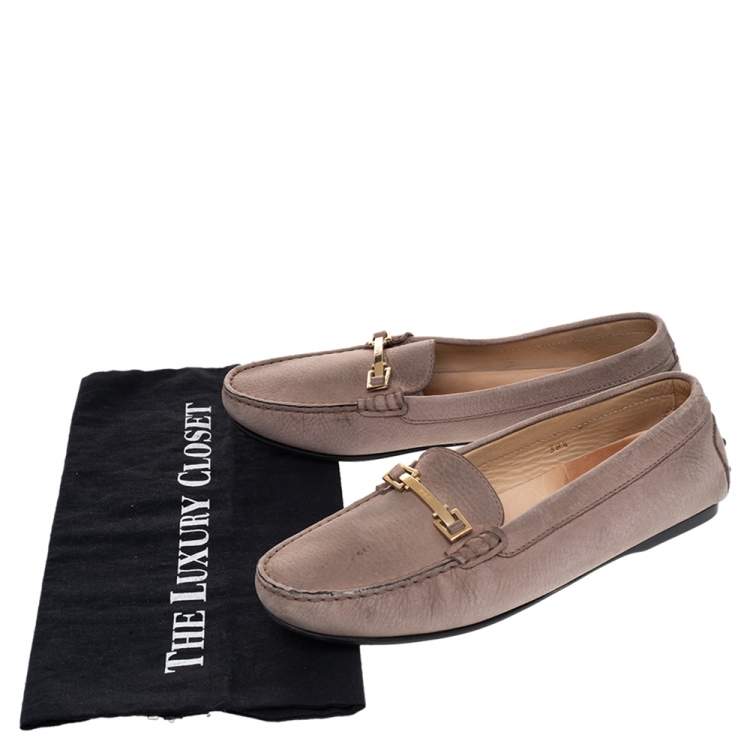Pre Owned Tod's Beige Leather Buckle Slip On Loafers Size 38.5