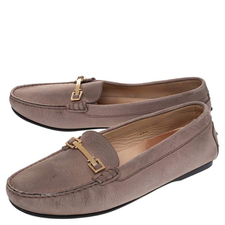 Pre Owned Tod's Beige Leather Buckle Slip On Loafers Size 38.5