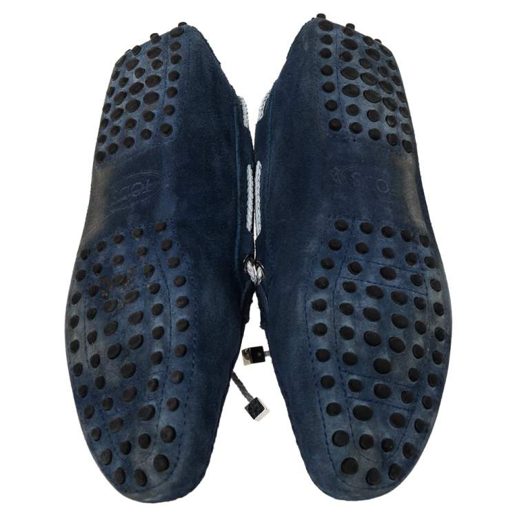 Pre Owned Tod's Navy Blue Suede Bow Slip On Loafers Size 38