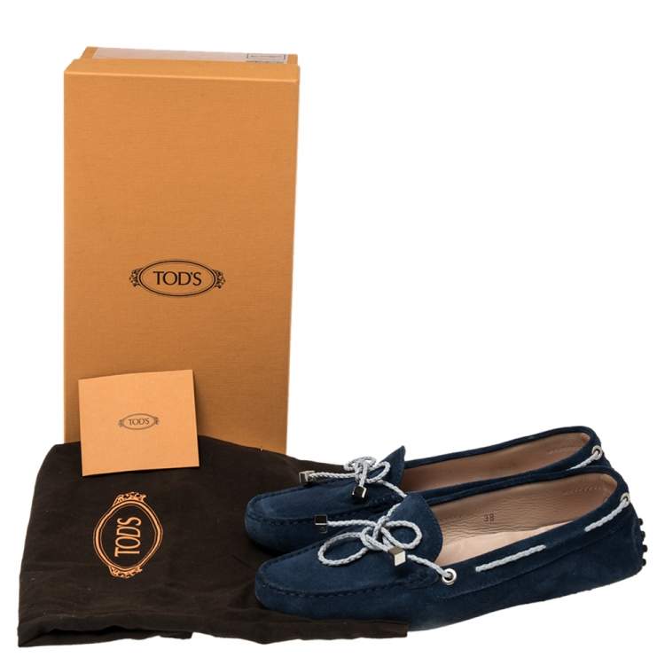 Pre Owned Tod's Navy Blue Suede Bow Slip On Loafers Size 38