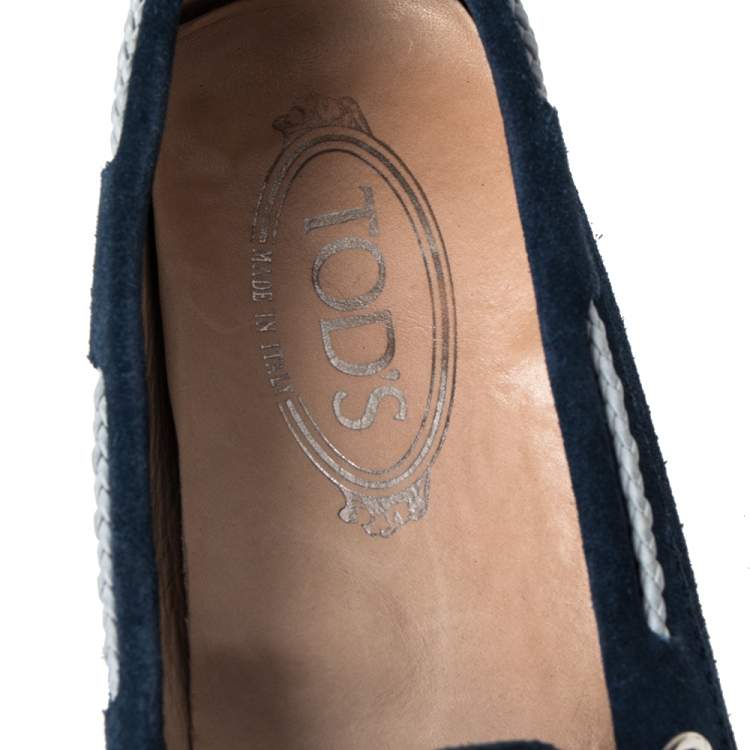 Pre Owned Tod's Navy Blue Suede Bow Slip On Loafers Size 38