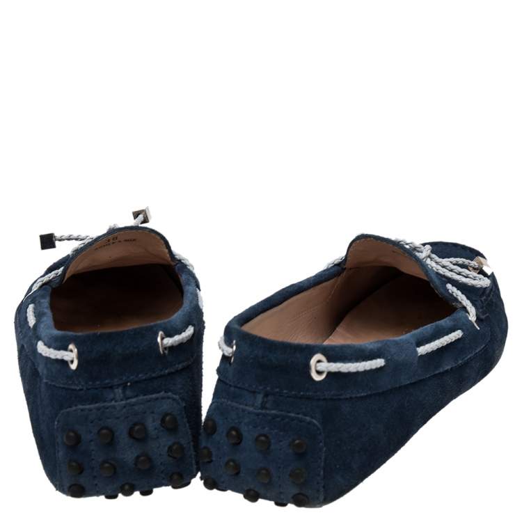 Pre Owned Tod's Navy Blue Suede Bow Slip On Loafers Size 38