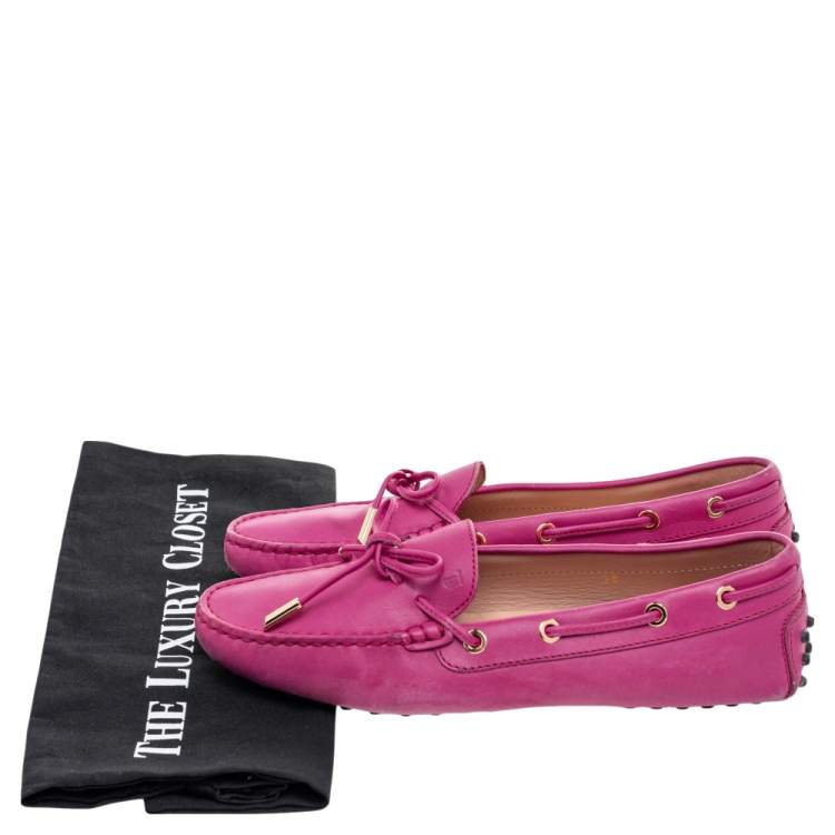 Pre Owned Tod's Pink Leather Gommino Slip On Loafers Size 38