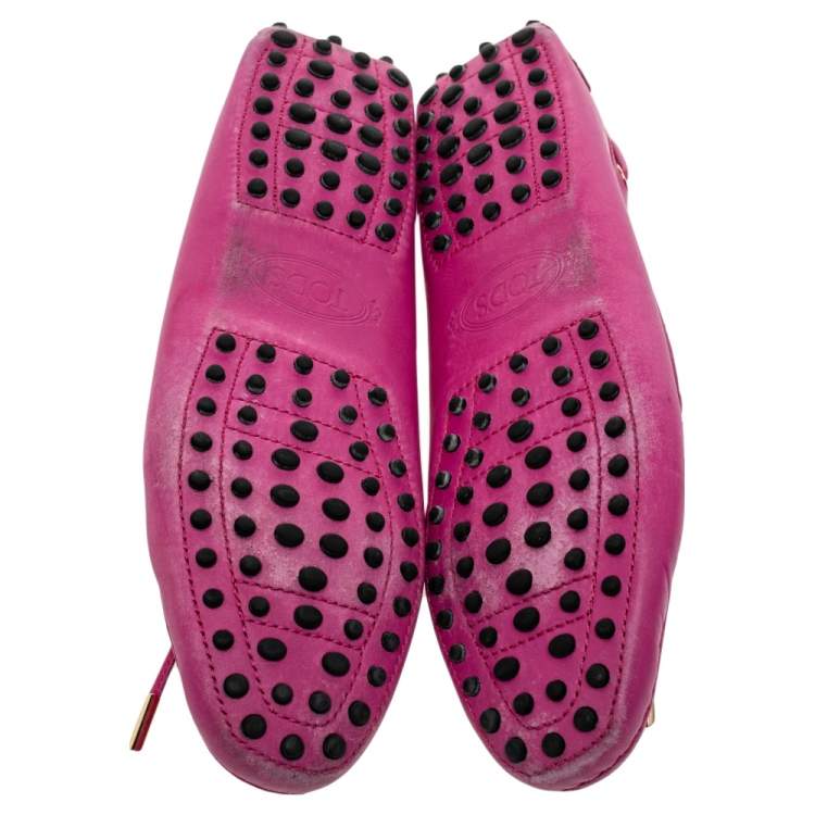 Pre Owned Tod's Pink Leather Gommino Slip On Loafers Size 38