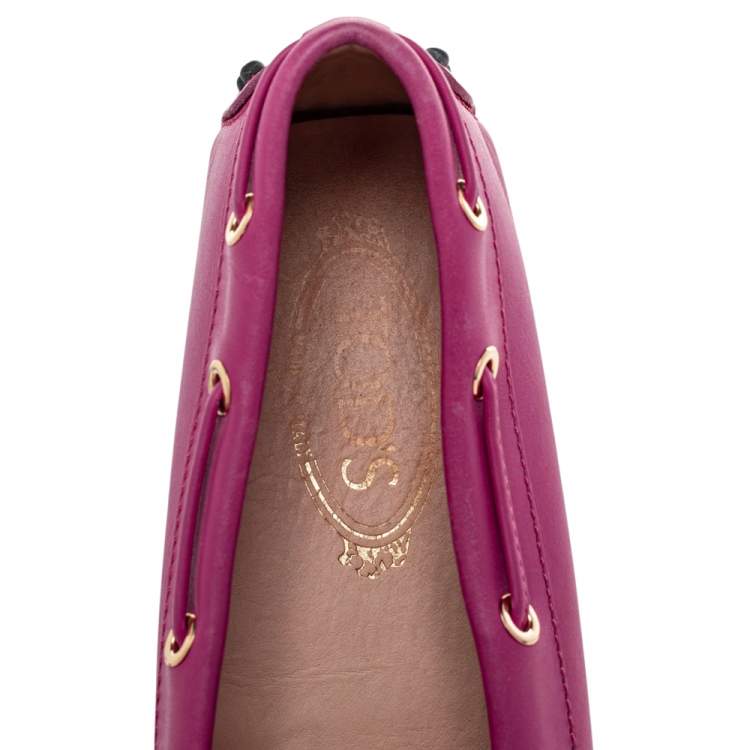 Pre Owned Tod's Pink Leather Gommino Slip On Loafers Size 38