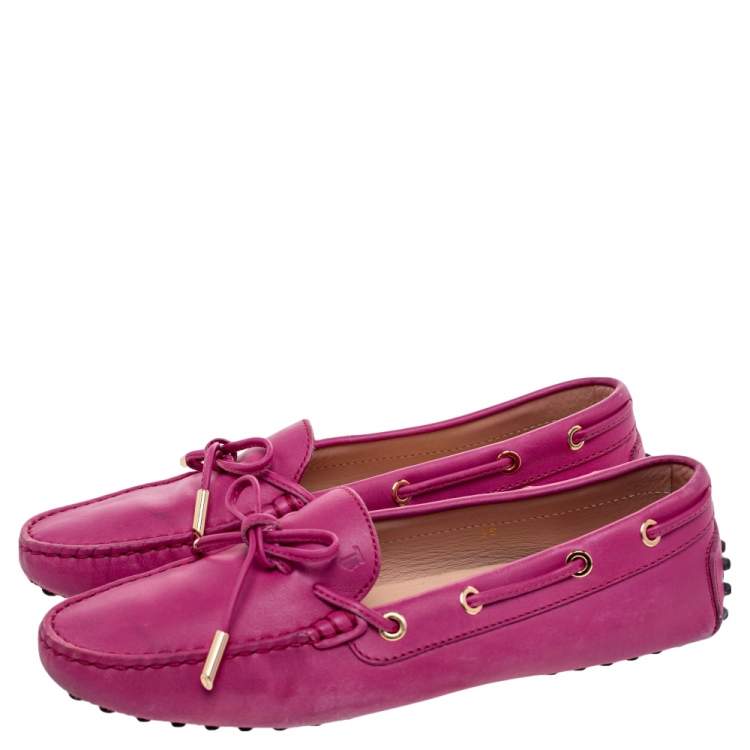 Pre Owned Tod's Pink Leather Gommino Slip On Loafers Size 38