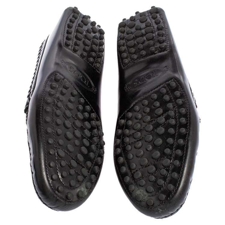 Pre Owned Tod's Black Glossy Leather Whip Stitch Detail Penny Slip On Loafers Size 36