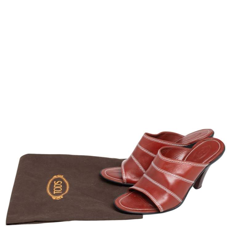 Pre Owned Tod's Brown Leather Open Toe Mule Sandals Size 39.5