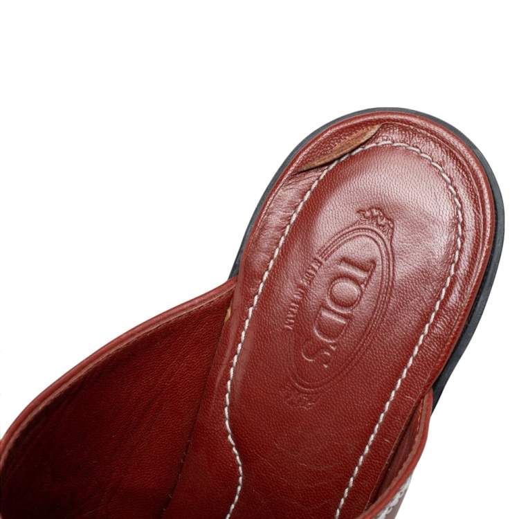 Pre Owned Tod's Brown Leather Open Toe Mule Sandals Size 39.5