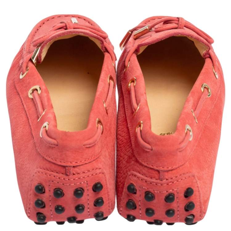 Pre Owned Tod's Pink Suede Bow Slip On Loafers Size 36.5