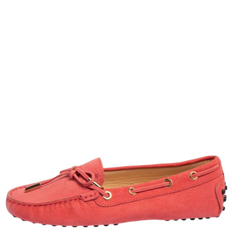 Pre Owned Tod's Pink Suede Bow Slip On Loafers Size 36.5