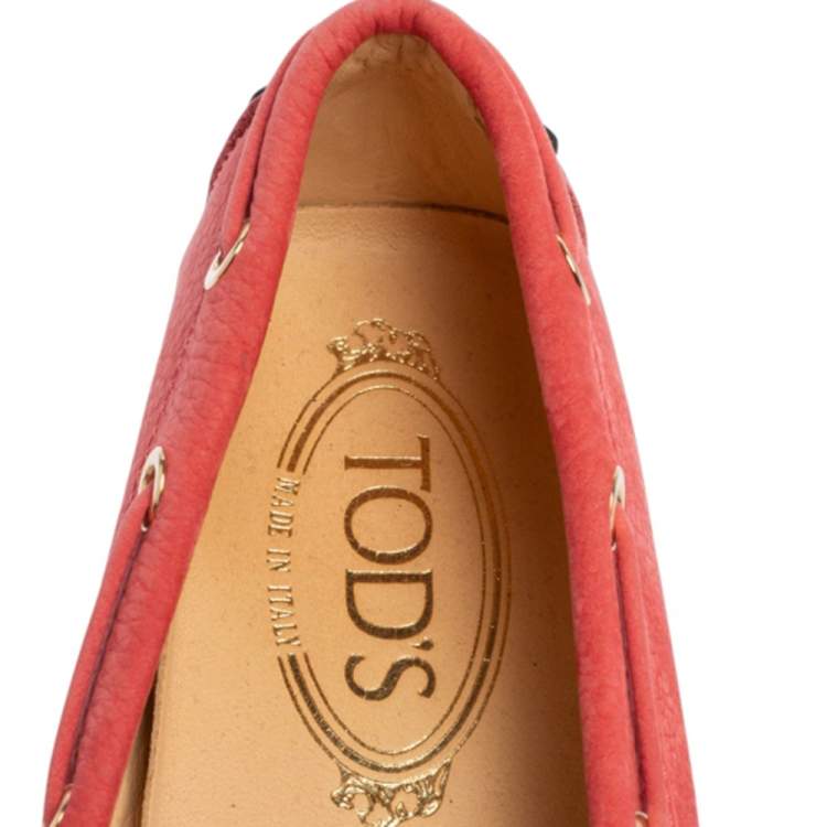 Pre Owned Tod's Pink Suede Bow Slip On Loafers Size 36.5