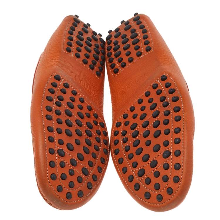 Pre Owned Tod's Orange Leather Gommino Slip On Loafers Size 39.5