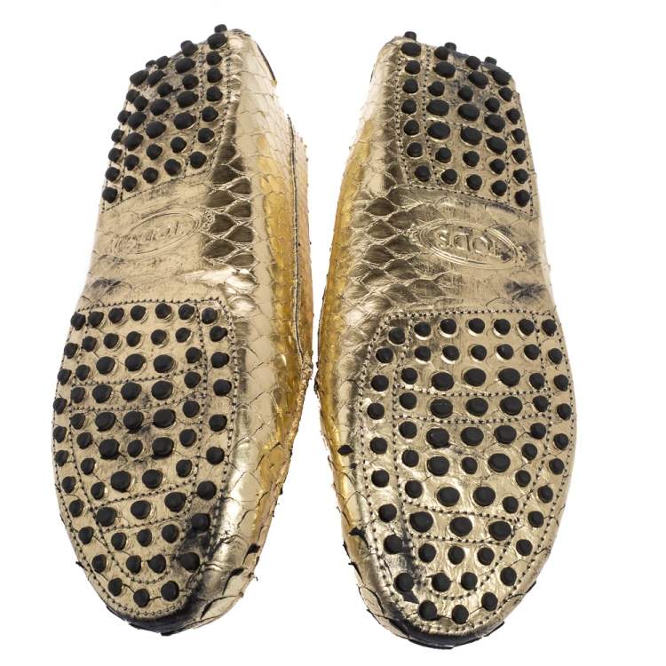 مملوكة مسبقًا Tod's Gold Python Leather Penny Slip On Loafers Size 39