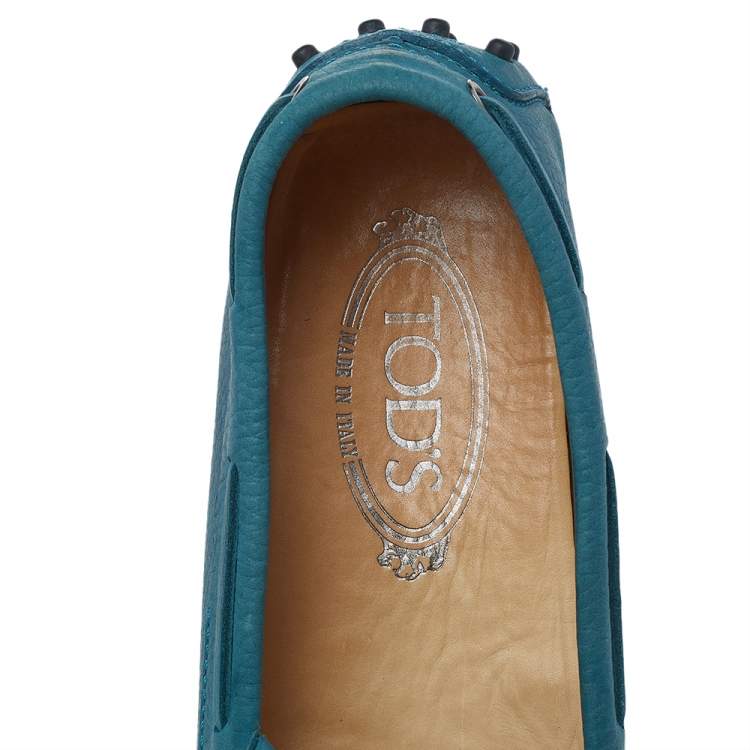 Pre Owned Tod's Blue Leather Bow Detail Slip On Loafers Size 39.5