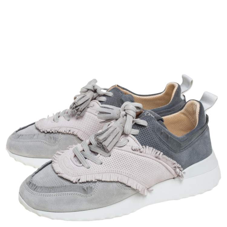 Pre Owned Tod's Grey/Navy Blue Suede Low Top Sneakers Size 38