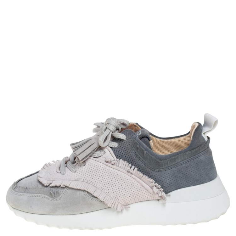 Pre Owned Tod's Grey/Navy Blue Suede Low Top Sneakers Size 38