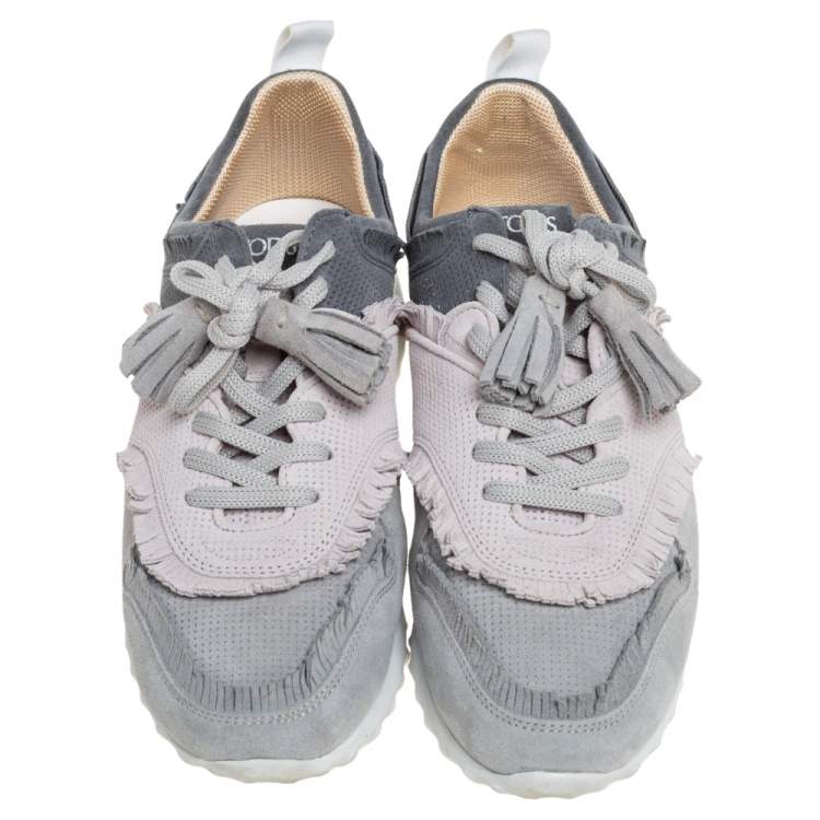 Pre Owned Tod's Grey/Navy Blue Suede Low Top Sneakers Size 38