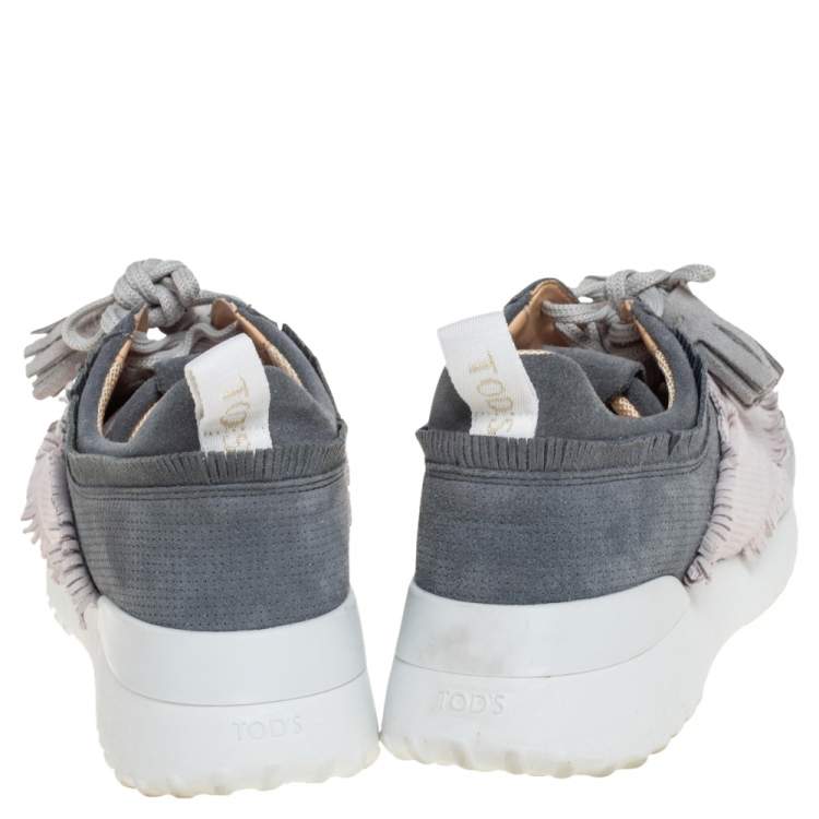 Pre Owned Tod's Grey/Navy Blue Suede Low Top Sneakers Size 38