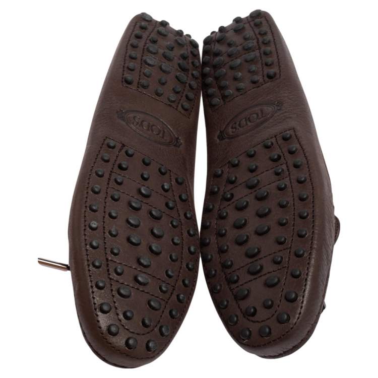 مملوكة مسبقًا Tod's Dark Brown Shimmer Leather Heaven Bow Loafers Size 39