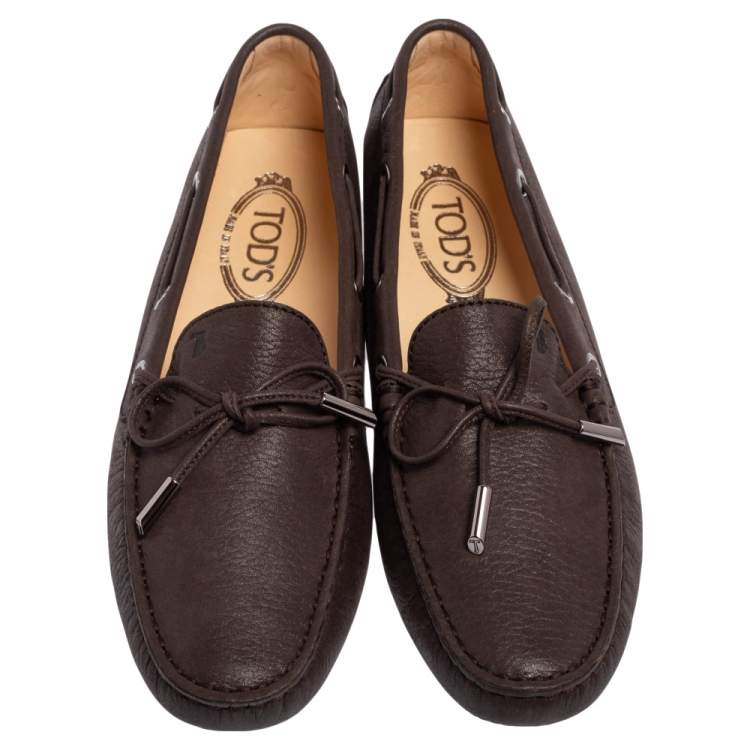مملوكة مسبقًا Tod's Dark Brown Shimmer Leather Heaven Bow Loafers Size 39
