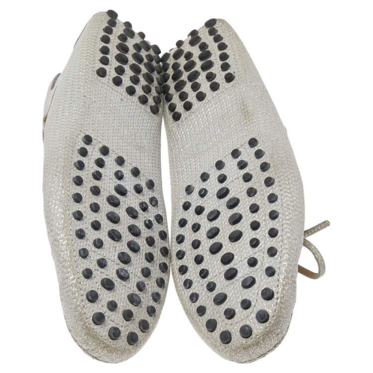 Pre Owned Tod's Silver Glitter Slip on Loafers Size 36