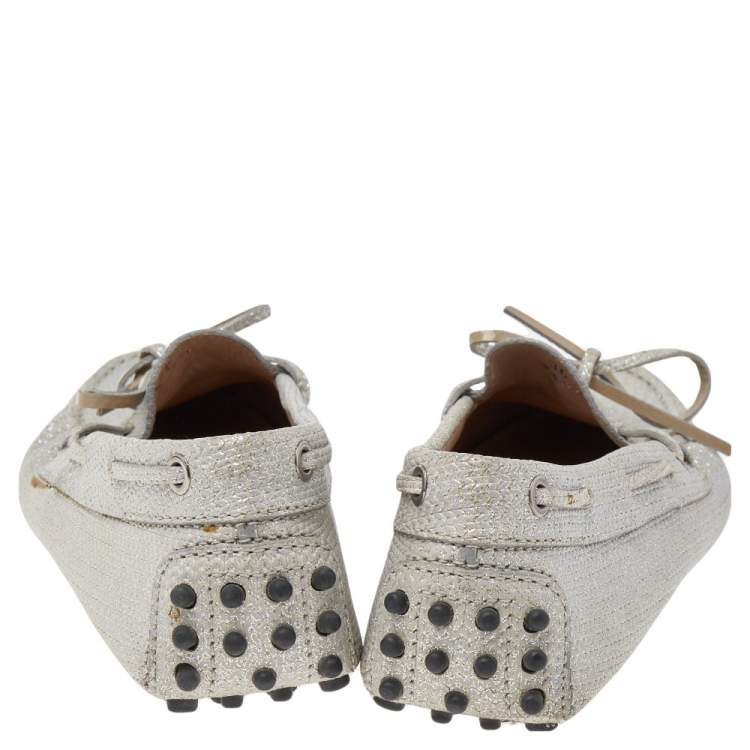 Pre Owned Tod's Silver Glitter Slip on Loafers Size 36