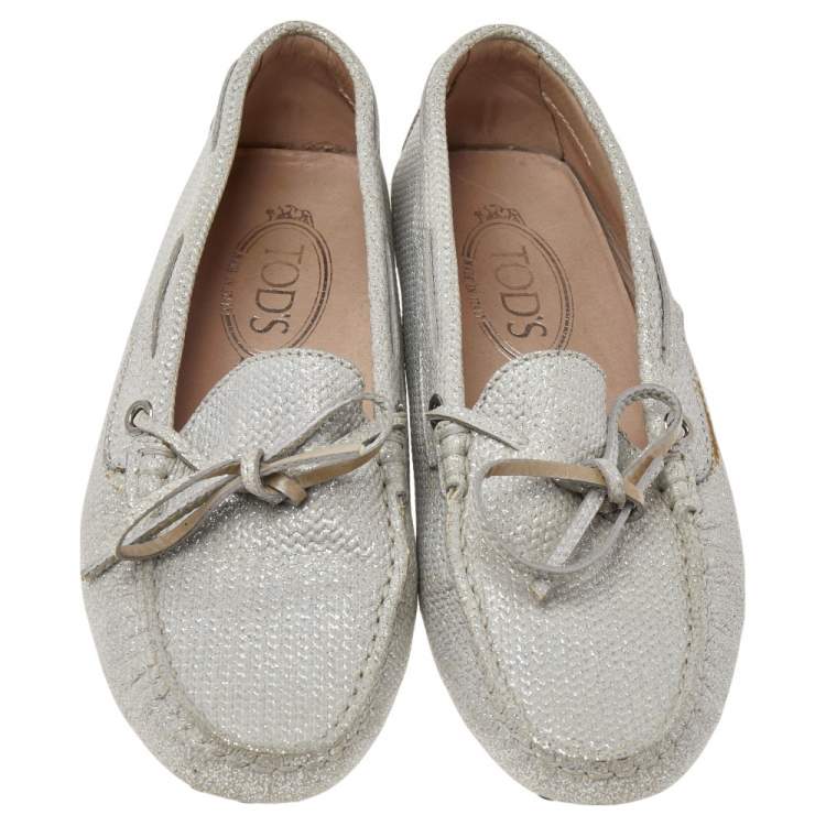 Pre Owned Tod's Silver Glitter Slip on Loafers Size 36