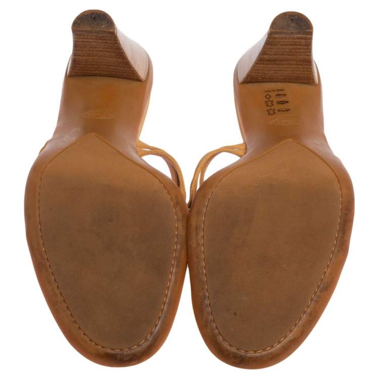 Pre Owned Tod's Tan Leather Strappy Slide Sandals Size 37.5